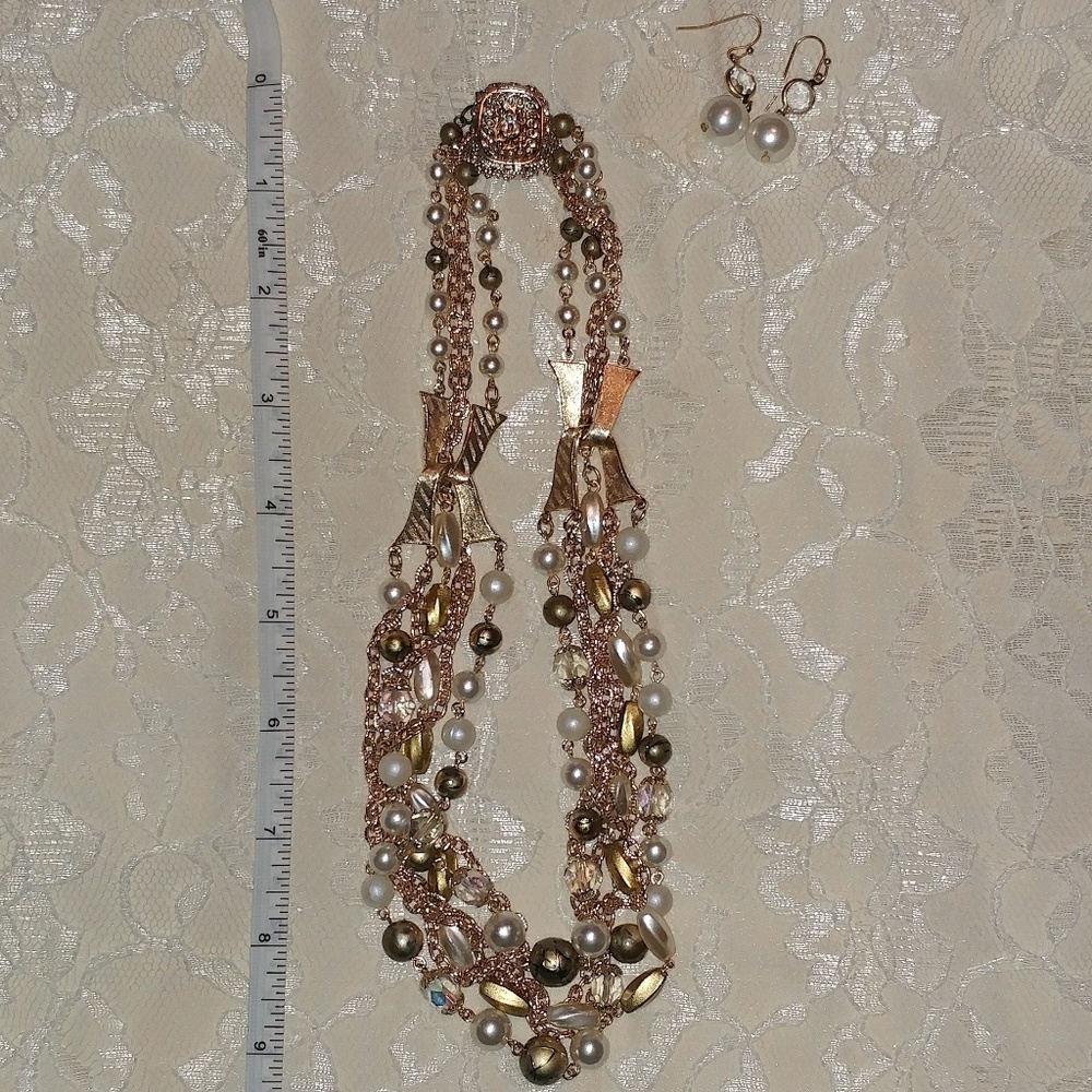 Gold and Pearl Statement Necklace and Earring Set